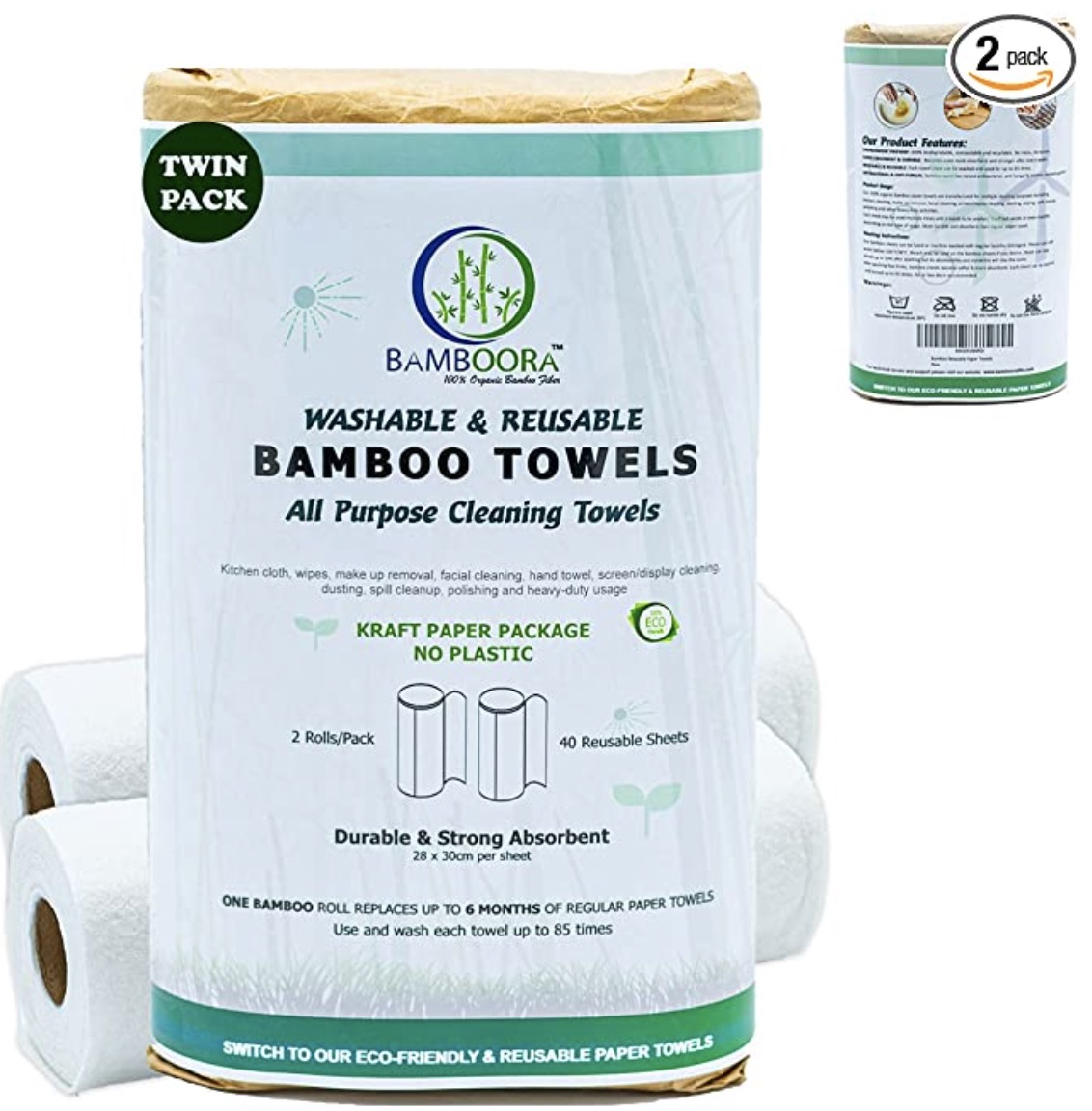 Bamboora Pack of 2 Reusable Bamboo Paper Towels